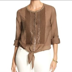 NWT Chico’s Cara Sequin Sparkle Tie Front Blouse Size 2/Large